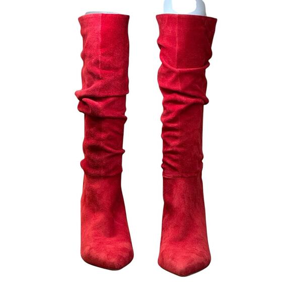 Dune London Suede Slouchy Dress Boots Red Size 7 Stiletto Pull On New W/O Box - Picture 3 of 10